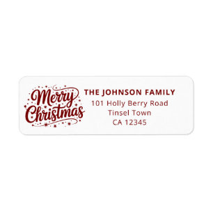 Merry Christmas Typography Logo Red Return Address