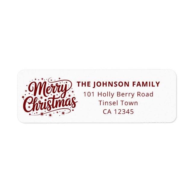 Merry Christmas Typography Logo Red Return Address (Front)