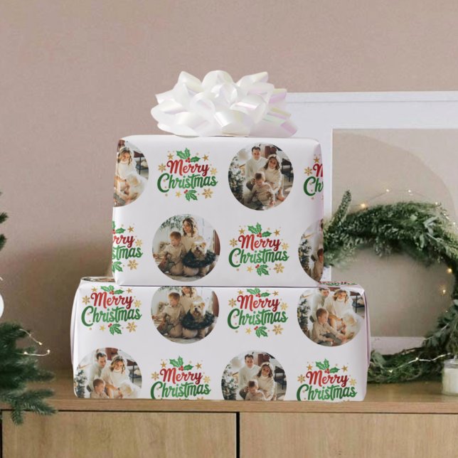 Merry Christmas Typography Modern Photo Pattern Wrapping Paper (Creator Uploaded)