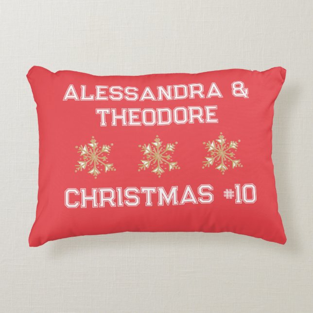 Merry Christmas typography monogram snow red white Decorative Cushion (Front)