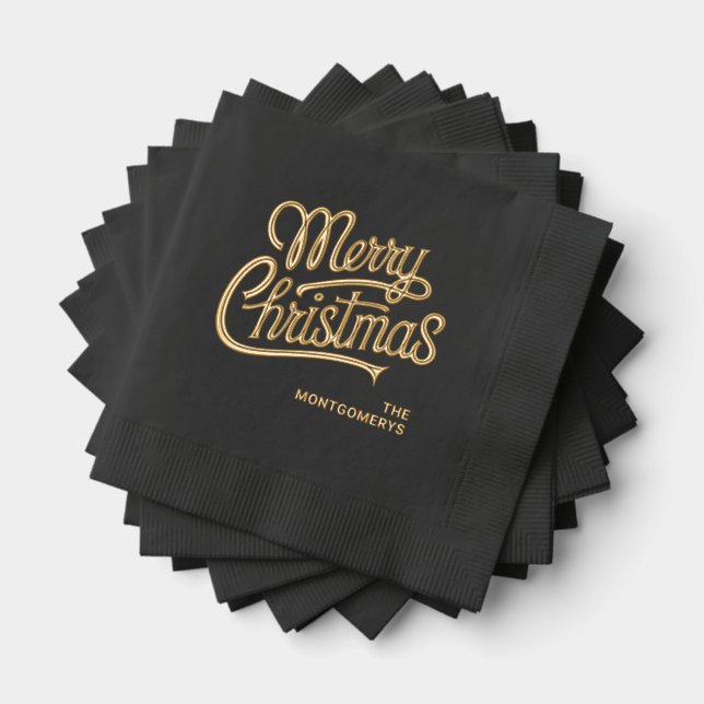 Merry Christmas Typography Party Foil Napkins (Insitu (Stacked))