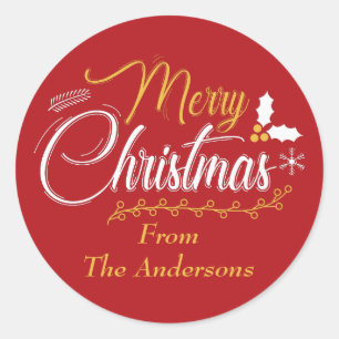 Merry Christmas Typography Personalised Classic Round Sticker