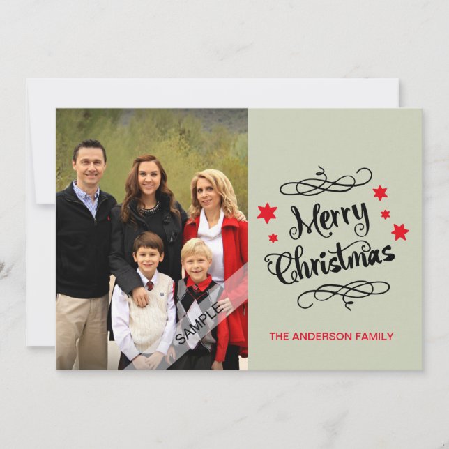 Merry Christmas Typography Personalised Photo Grey Holiday Card (Front)