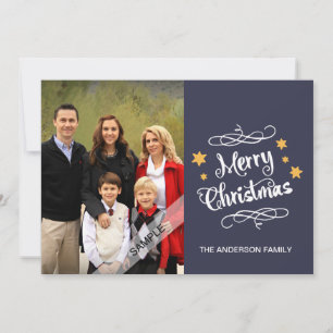 Merry Christmas Typography Personalised Photo Red Holiday Card