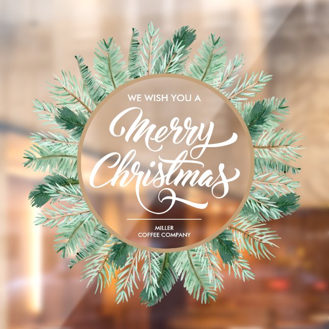 Merry Christmas Typography Pine Wreath Window Cling (Sheet 2)