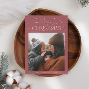 Merry Christmas Typography Pink Photo Holiday Card