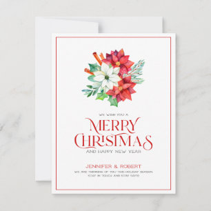 Merry Christmas typography & poinsettia bouquet Thank You Card