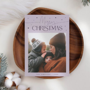 Merry Christmas Typography Purple Photo Holiday Card