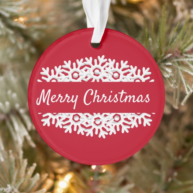 Merry Christmas Typography Red Acrylic Ornament (Tree)