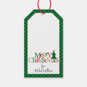 Merry Christmas Typography Red Green Gold Gift Tags