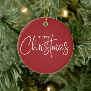 Merry Christmas Typography Red Modern Holiday Ceramic Tree Decoration