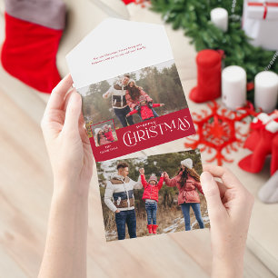 Merry Christmas Typography Red Multi-Photo All In One Invitation