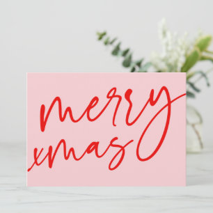 Merry Christmas Typography Red & Pink Holiday Card