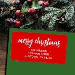 Merry Christmas Typography Red Return Address Label<br><div class="desc">Large return address labels feature Merry Christmas on a red background and your info in chic white lettering.</div>