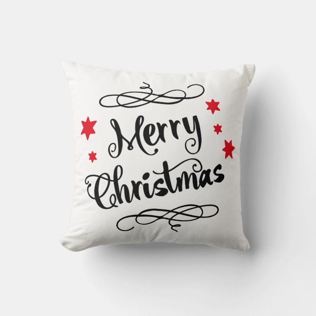 Merry Christmas Typography Red White Cushion (Front)