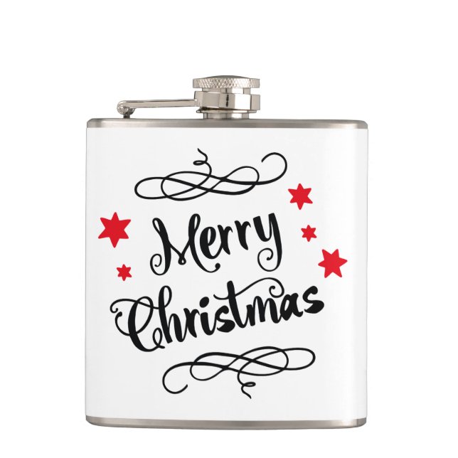 Merry Christmas Typography  Red White Hip Flask (Front)