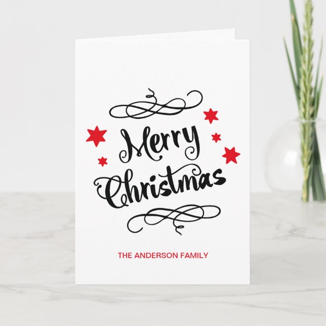 Merry Christmas Typography Red White Holiday Card (Front)
