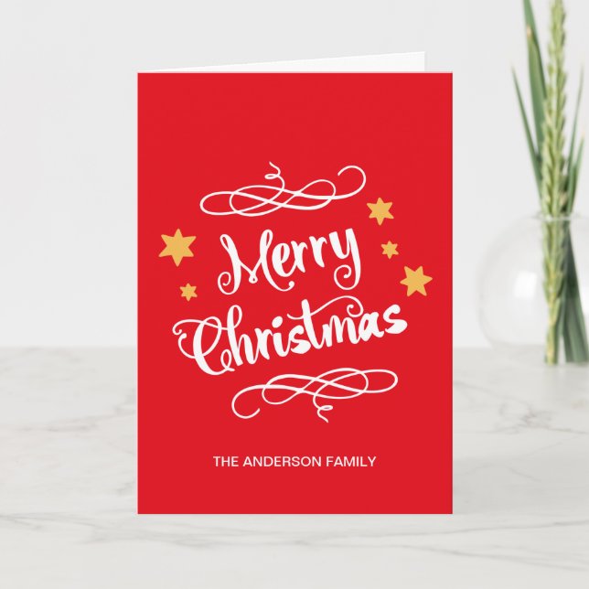 Merry Christmas Typography Red White Holiday Card (Front)