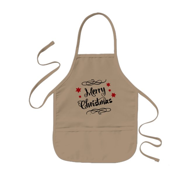Merry Christmas Typography Red White Kids Apron (Front)