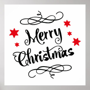 Merry Christmas Typography Red White Poster