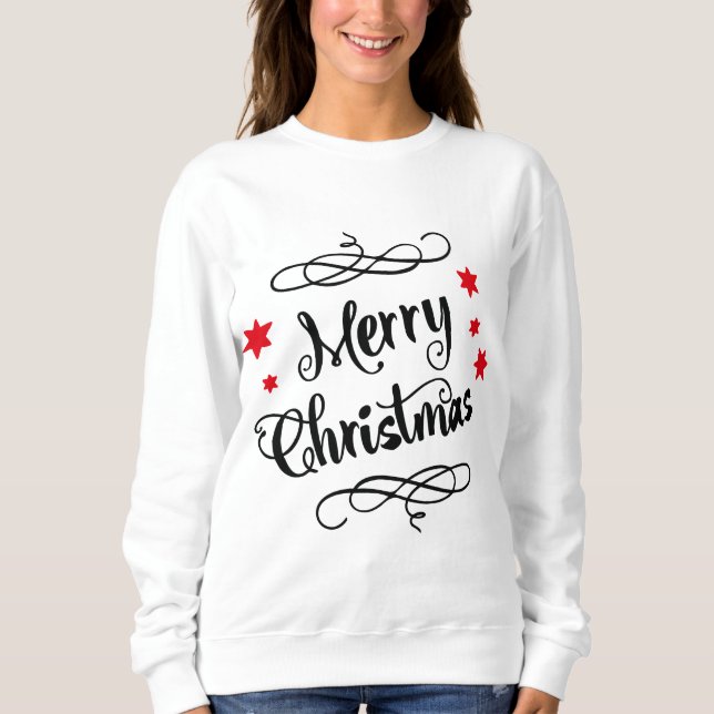 Merry Christmas Typography Red White Sweatshirt (Front)