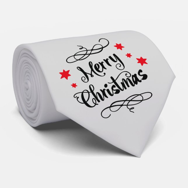 Merry Christmas Typography Red White Tie (Rolled)