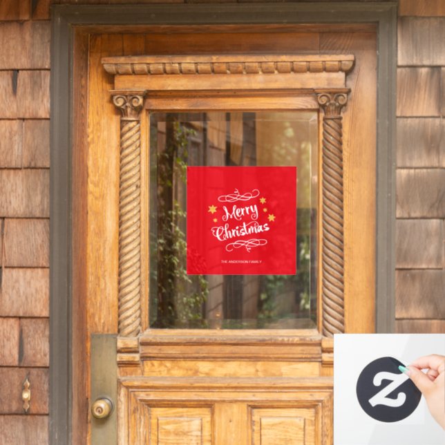 Merry Christmas Typography Red White Window Cling (Home Door)