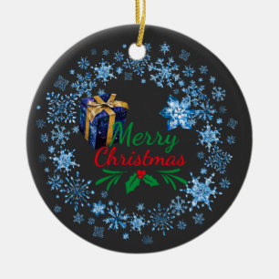 Merry Christmas Typography Retro Text Ceramic Tree Decoration