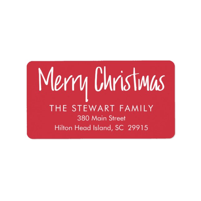 Merry Christmas Typography Return Address | Red Label (Front)