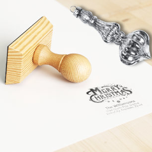 Merry Christmas Typography Return Address Rubber Stamp