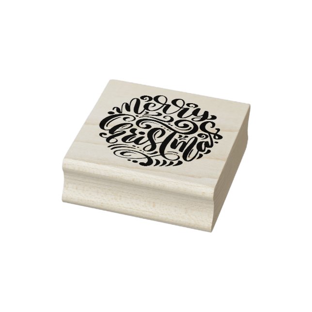 Merry Christmas Typography Rubber Stamp (Stamp)