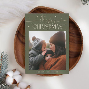 Merry Christmas Typography Sage Green Photo Holiday Card