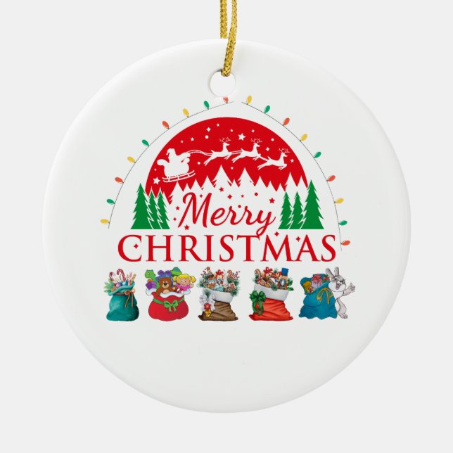 Merry Christmas Typography Santa Text Ceramic Tree Decoration (Front)