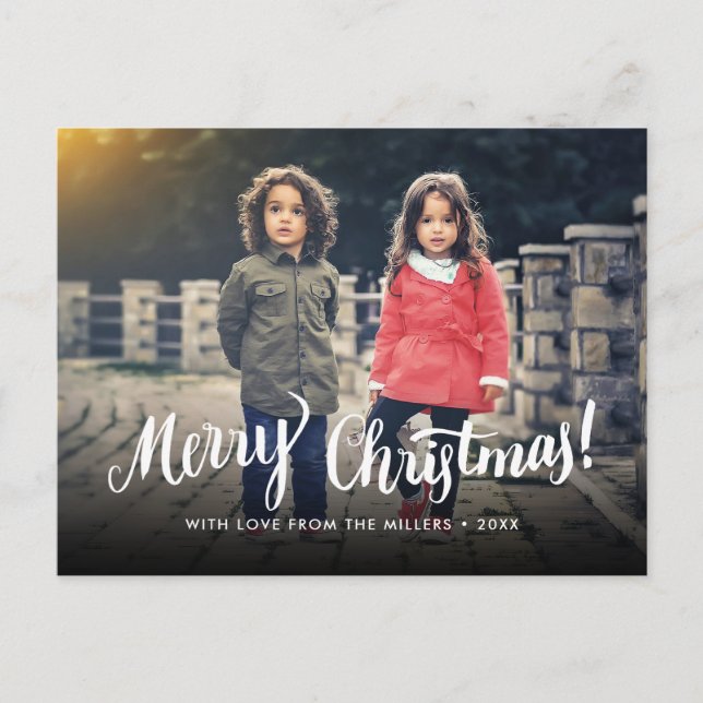 Merry Christmas Typography Script Holiday Photo Postcard (Front)