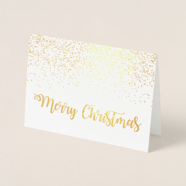 Merry Christmas Typography Script Snowflakes Foil Card (Front)