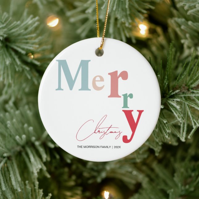 Merry Christmas typography simple light colour Ceramic Tree Decoration (Tree)