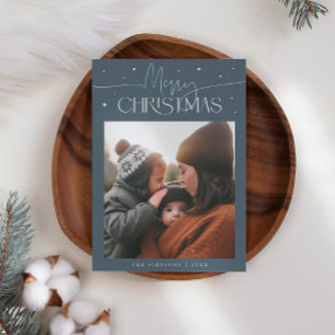 Merry Christmas Typography Slate Blue Photo Holiday Card
