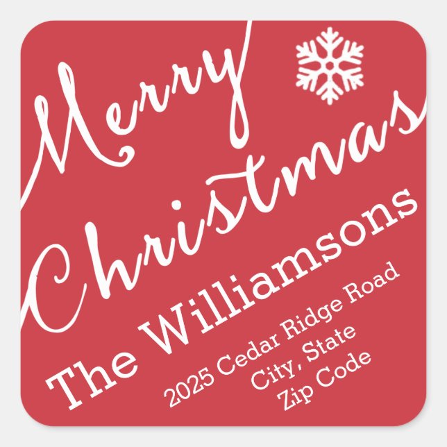 Merry Christmas Typography Snowflake Simple Square Sticker (Front)