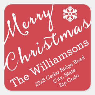 Merry Christmas Typography Snowflake Simple Square Sticker