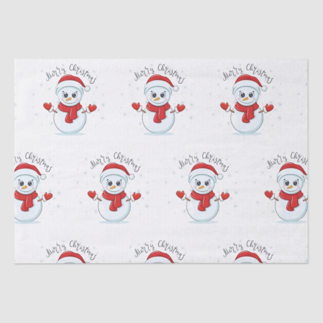 Merry Christmas Typography Snowman Holiday Winter Tissue Paper (Front)