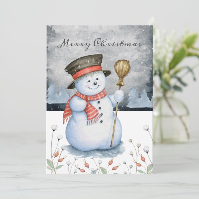 Merry Christmas Typography Snowman Personalised Holiday Card (Standing Front)