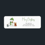 Merry Christmas Typography Snowman Return Address<br><div class="desc">Simple and cute Merry Christmas return address label with an illustration of a cute snowman and some animals. Perfect complement for your Christmas stationery. Illustrated and designed by Patricia Alvarez.</div>