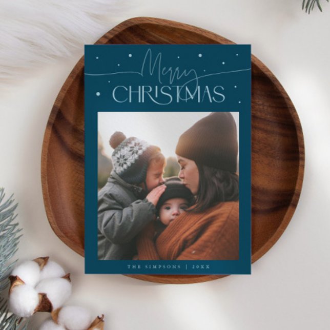 Merry Christmas Typography Teal Photo Holiday Card (Creator Uploaded)