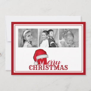 Merry Christmas Typography Traditional Santa Hat  Holiday Card