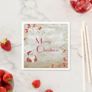 “Merry Christmas” Typography Watercolor Santa Napkin