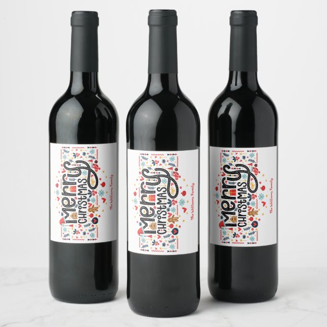Merry Christmas Typography Wine Label (Bottles)
