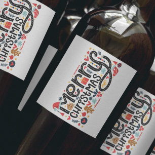 Merry Christmas Typography Wine Label
