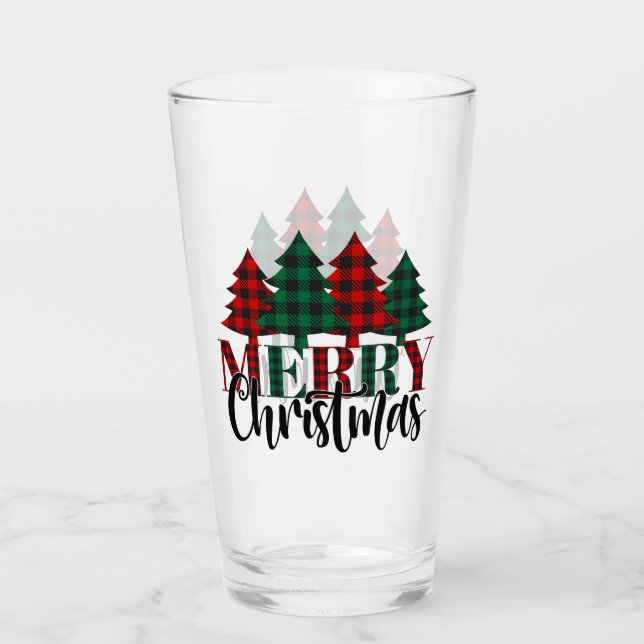 Merry Christmas Typography with Christmas Trees Glass (Front)