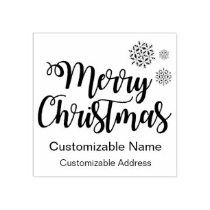 Merry Christmas Typography with Customisable Text Rubber Stamp