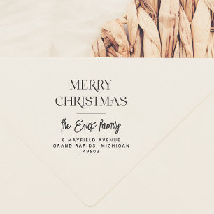 Merry Christmas Typography with Name & Address Rubber Stamp